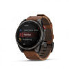Garmin Fenix 8 PRO Amoled 47mm Sapphire Carbon Gray DLC Titanium barna bőr + fekete szilikon szíjjal pulzusmérő óra