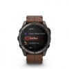 Garmin Fenix 8 PRO Amoled 51mm Sapphire Carbon Gray DLC Titanium barna bőr + fekete szilikon szíjjal pulzusmérő óra