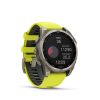 Garmin Fenix 8 Solar 51mm Sapphire Titan neonsárga/grafit szilikon szíjjal pulzusmérő óra