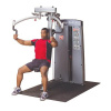 A Body-Solid Pro Dual DPEC mell-hátsóváll gép vastag párnázattal biztosítja a kényelmes edzés lehetőségét.